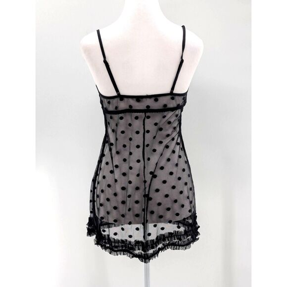 Black Pink Trim Bow Lace Stretchy Adjustable Nighty Pajamas Size Medium - Picture 2 of 6